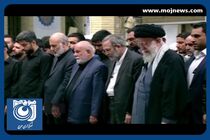 اقامه نماز رهبر انقلاب بر پیکر هفت شهید راه قدس + فیلم